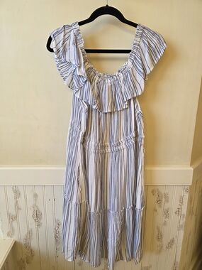 Tommy Bahama White Dress with Navy Stripes